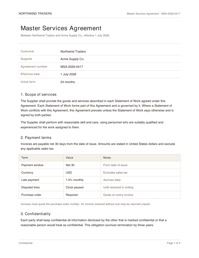 Master Services Agreement, page 1